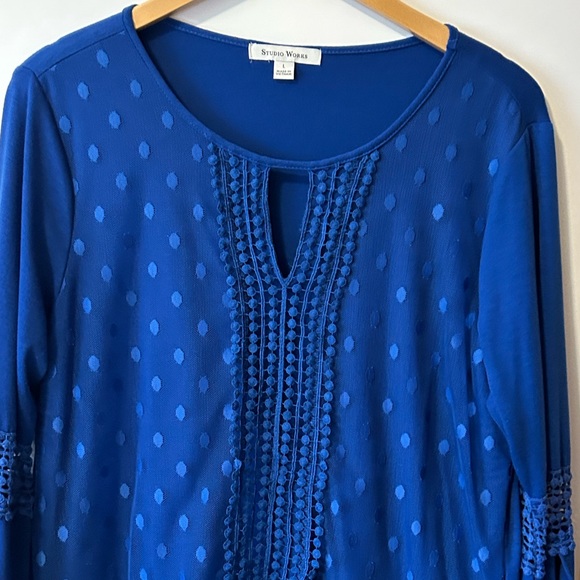 Studio Works Royal Blue Blouse with decorative down the front & sleeves. Large. - Picture 3 of 12